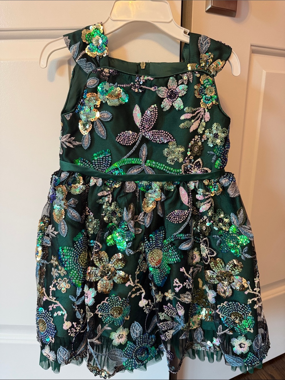 Rare Editions Emerald Green Sequin Floral Party Dress